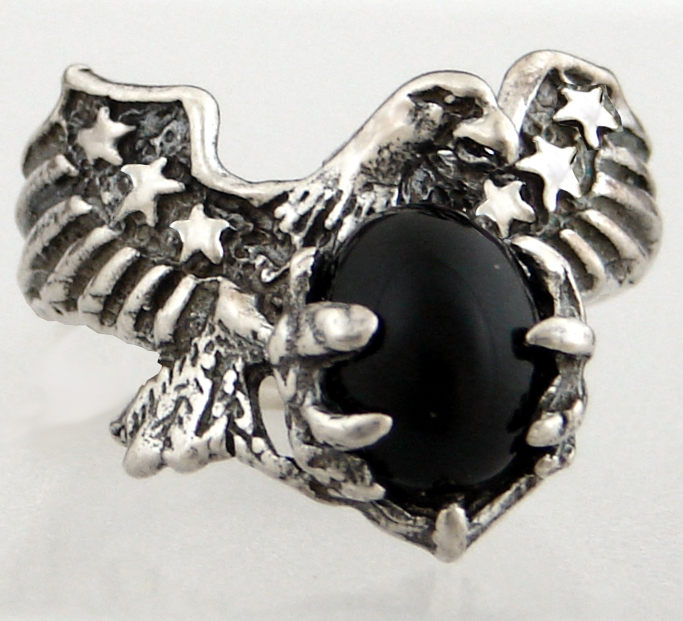 Sterling Silver American Eagle Ring With Black Onyx Size 10